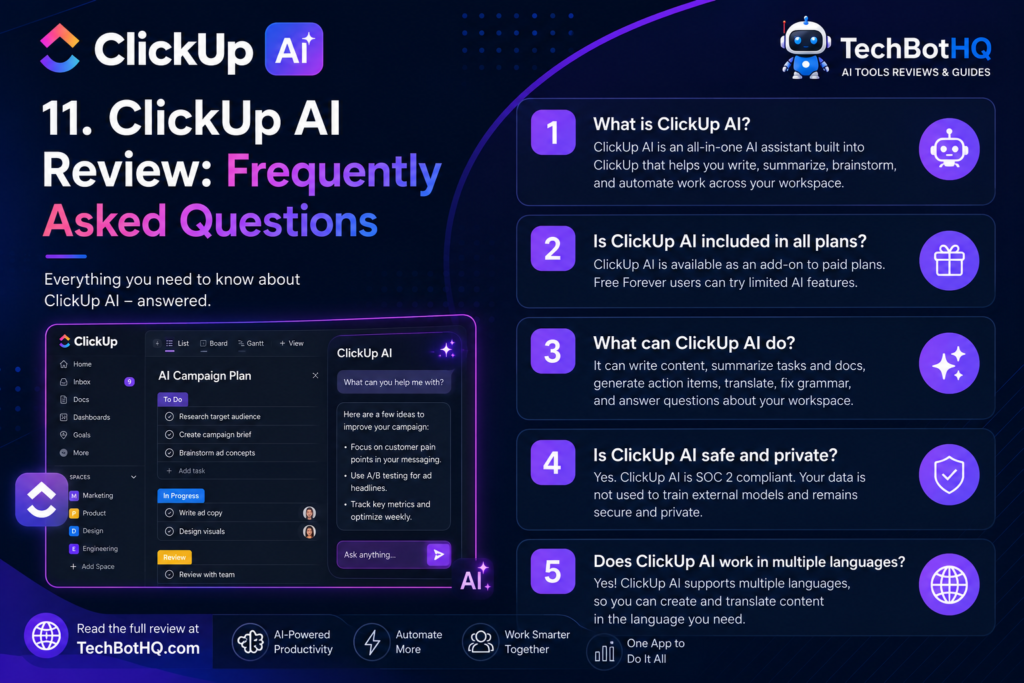 11. ClickUp AI Review Frequently Asked Questions