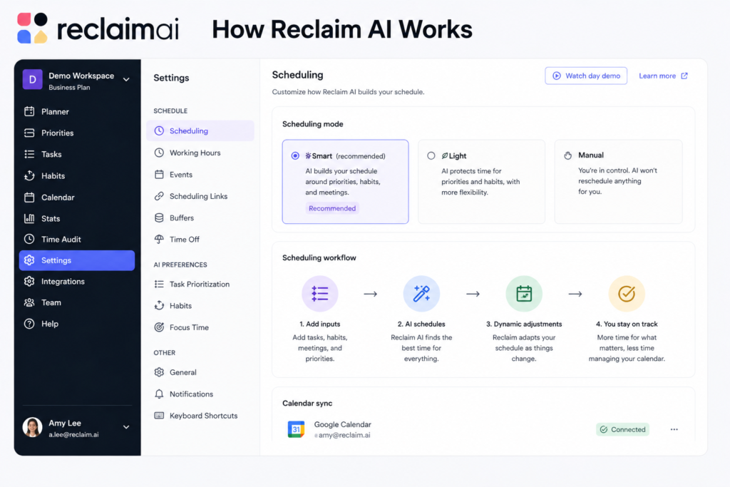 2. How Reclaim AI Works Key Features