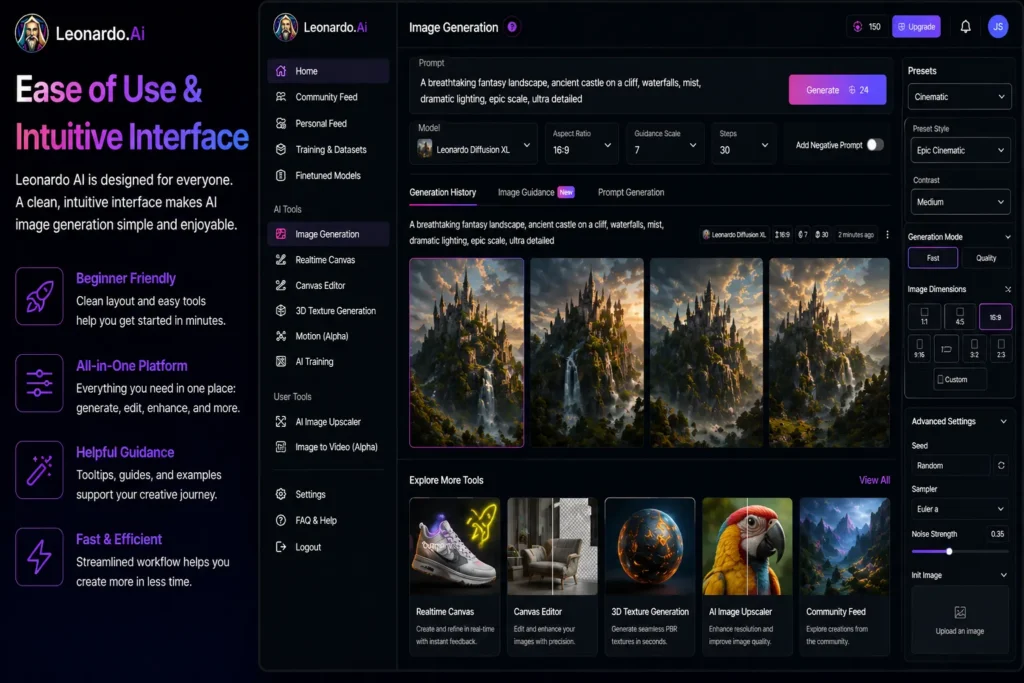 Leonardo AI pricing plans showing real interface with subscription tiers credits system and upgrade options in dashboard
