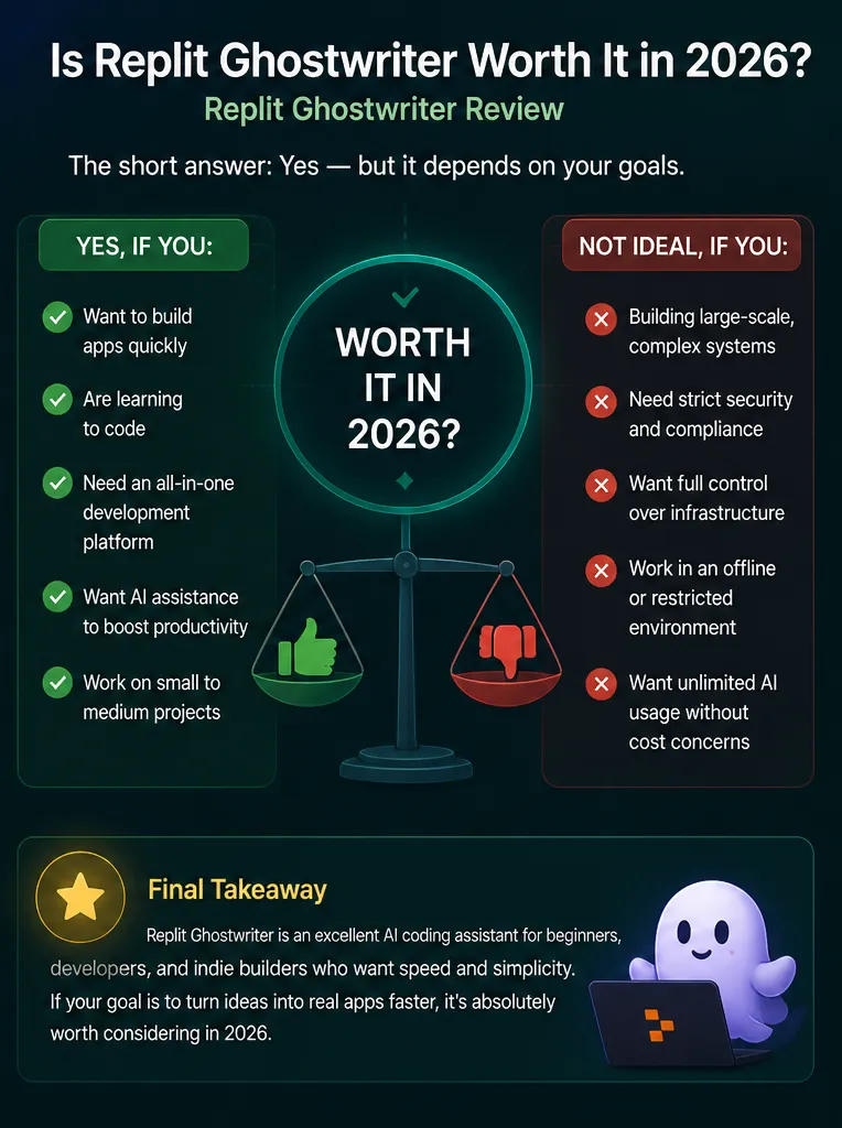 Replit Ghostwriter review – Is it worth it in 2026 showing pros, cons, and final verdict for developers and beginners.