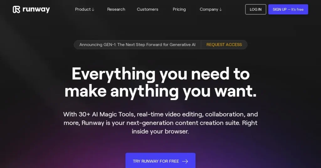 Runway review AI tool for video generation dashboard interface showing editor and workspace