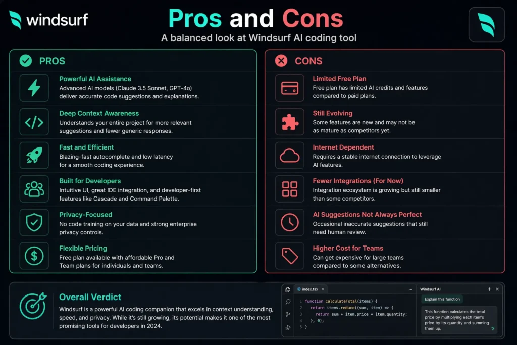 Windsurf review – pros and cons of Windsurf AI coding tool with advantages and limitations