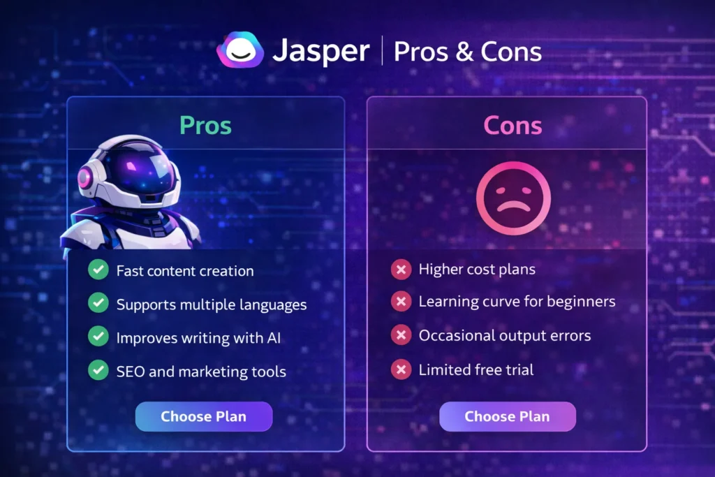 jasper ai pros and cons comparison with jasper logo ai writing tool advantages and disadvantages