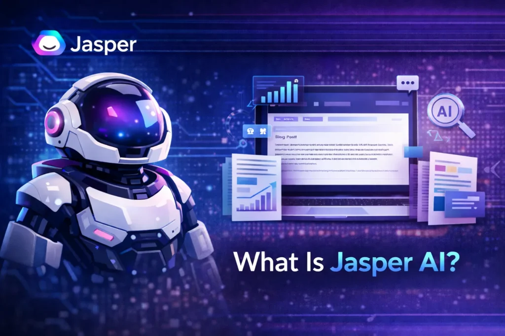 what is jasper ai dashboard with jasper logo ai writing tool interface