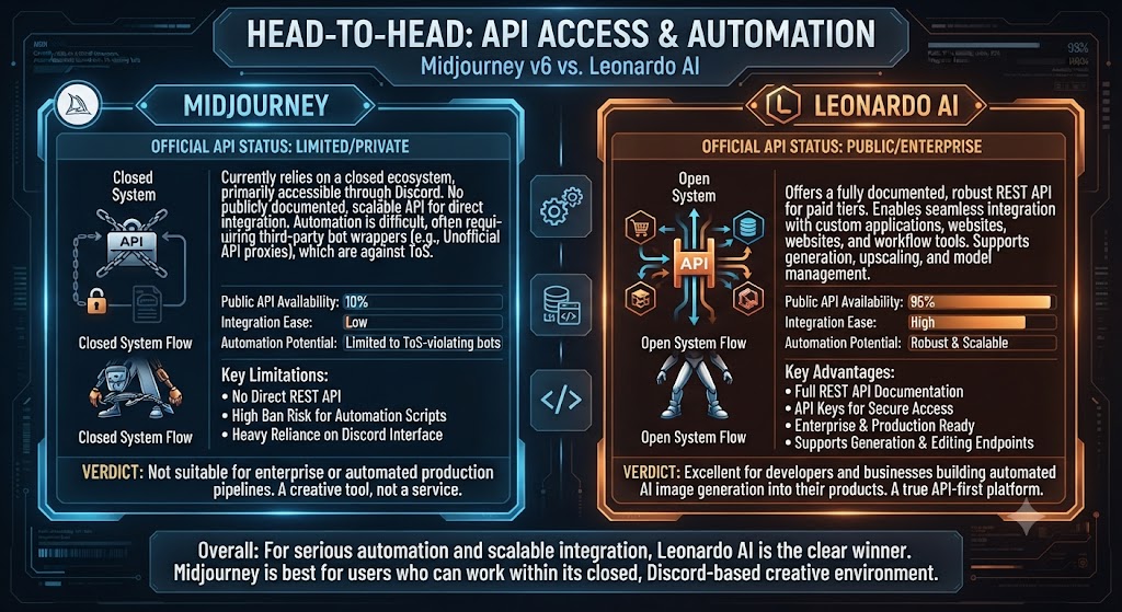 API Access and Automation Midjourney vs Leonardo AI