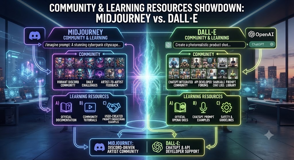 Community and Learning Resources Midjourney vs DALL·E