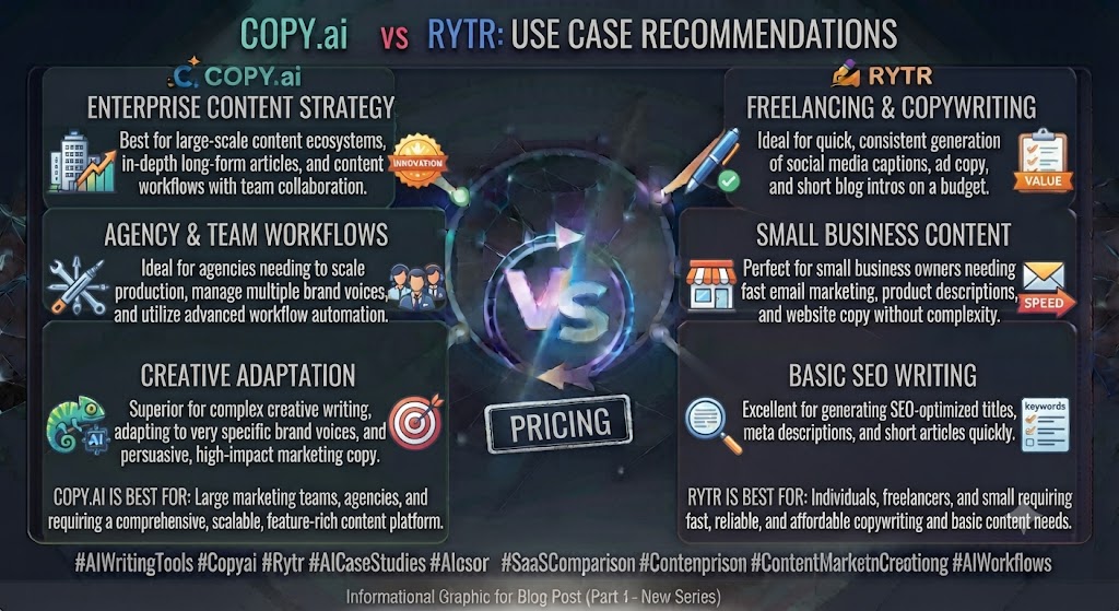 Copy.ai vs Rytr Use Case Recommendations