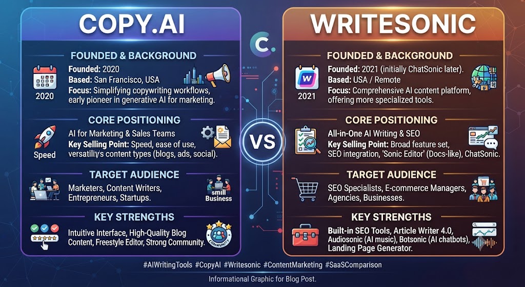 Copy.ai vs Writesonic Background and Positioning