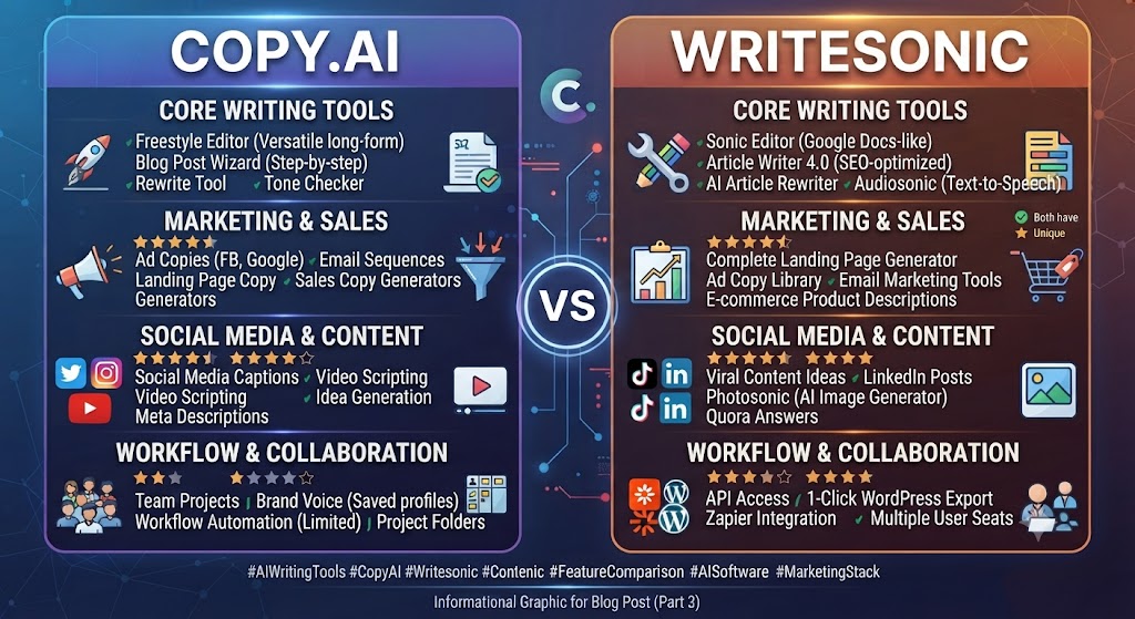 Copy.ai vs Writesonic Feature Comparison