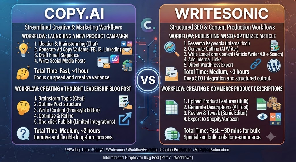 Copy.ai vs Writesonic Real World Workflow Examples