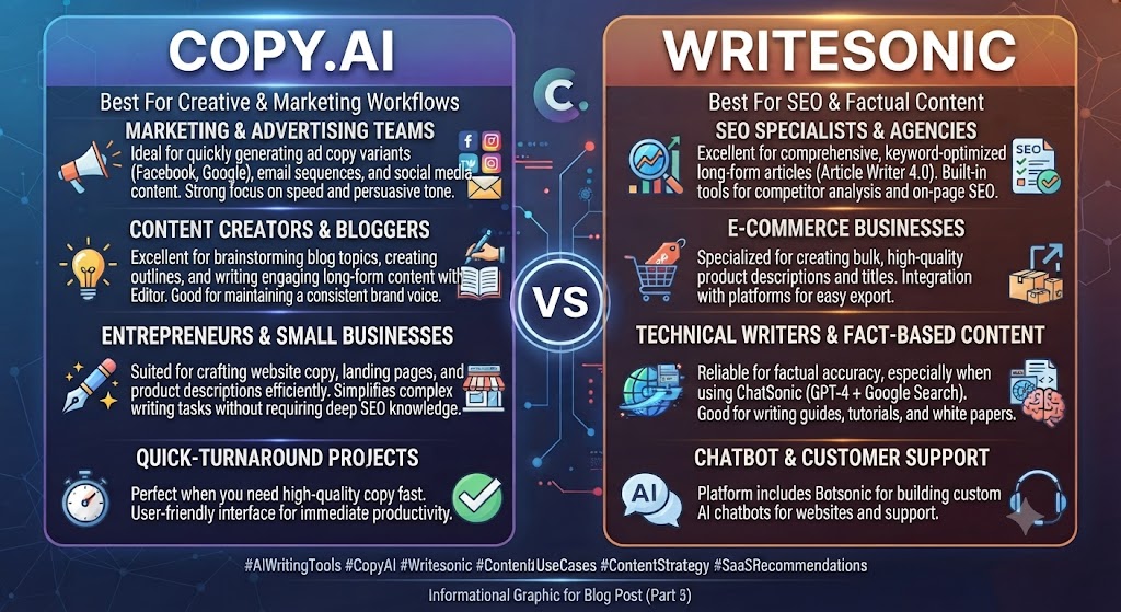 Copy.ai vs Writesonic Use Case Recommendations
