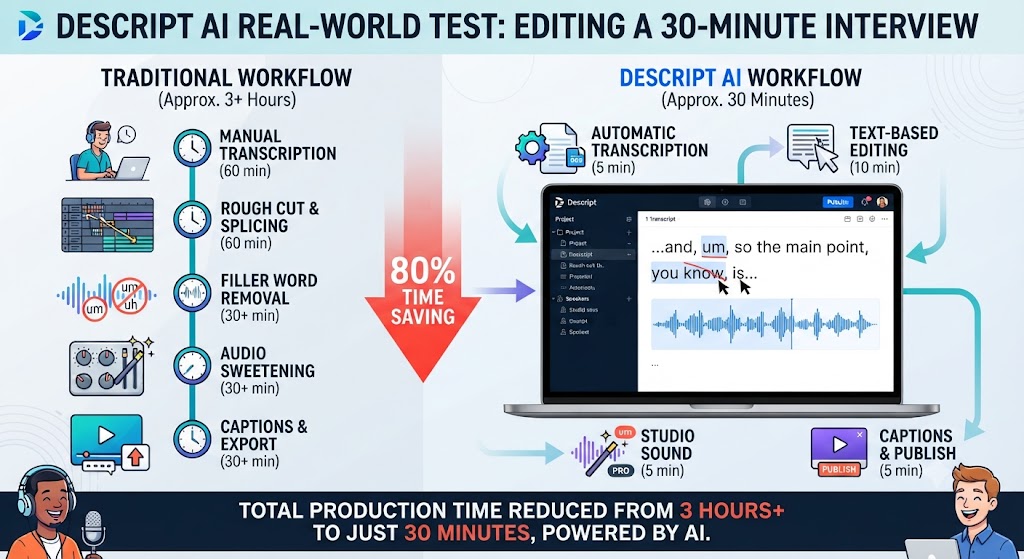 Descript ai Real World Test Editing a 30 Minute Interview