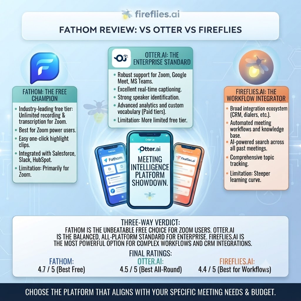 Fathom Review vs Otter vs Fireflies