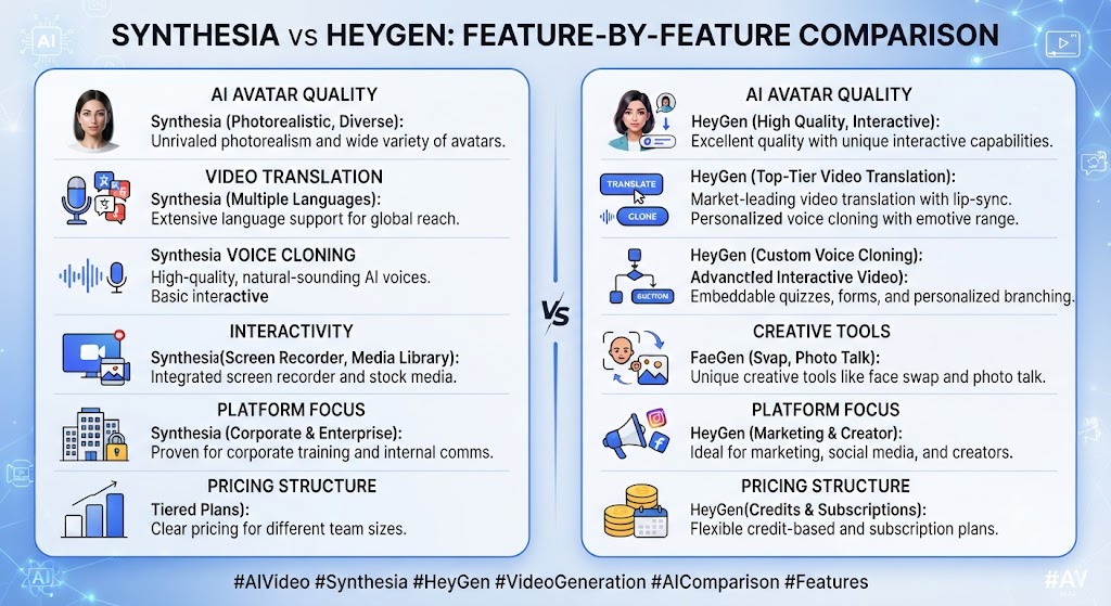 Feature Comparison Synthesia vs HeyGen