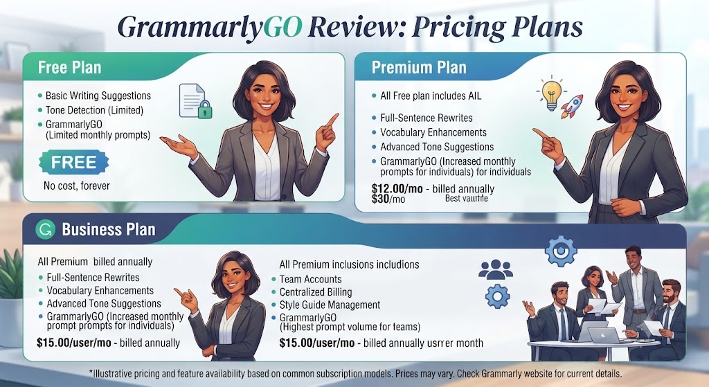 GrammarlyGO Review Pricing Plans