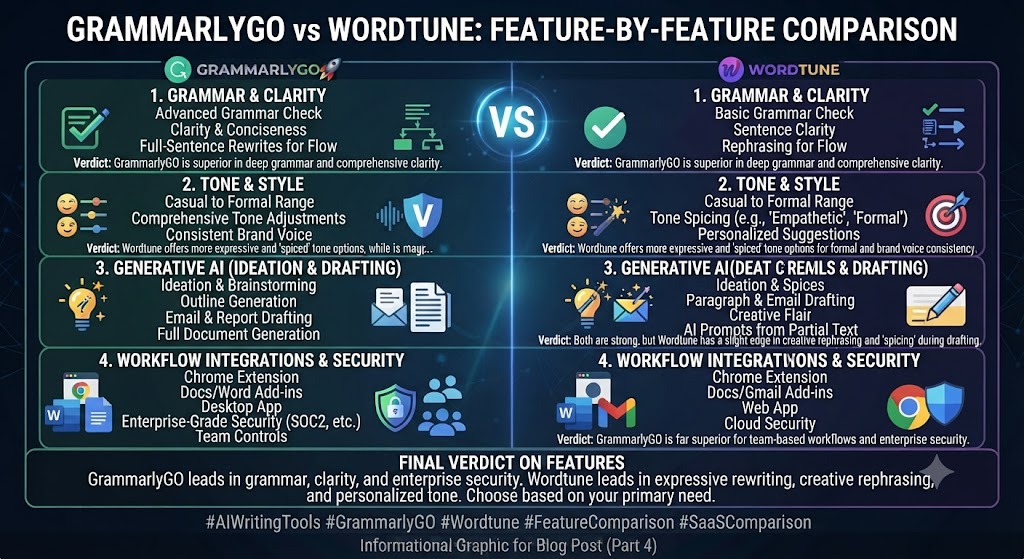 GrammarlyGO vs Wordtune Feature by Feature Comparison