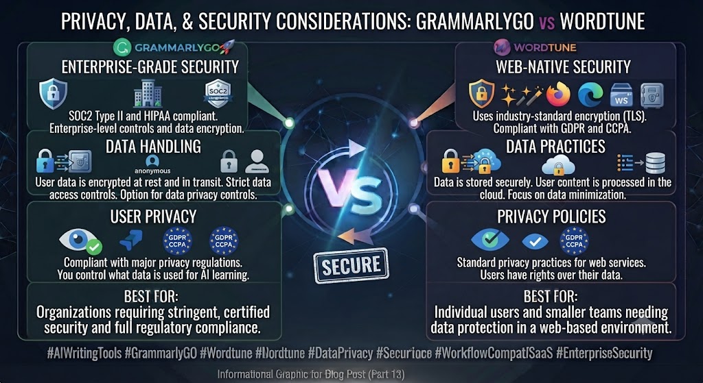 GrammarlyGO vs Wordtune Privacy, Data, and Security Considerations
