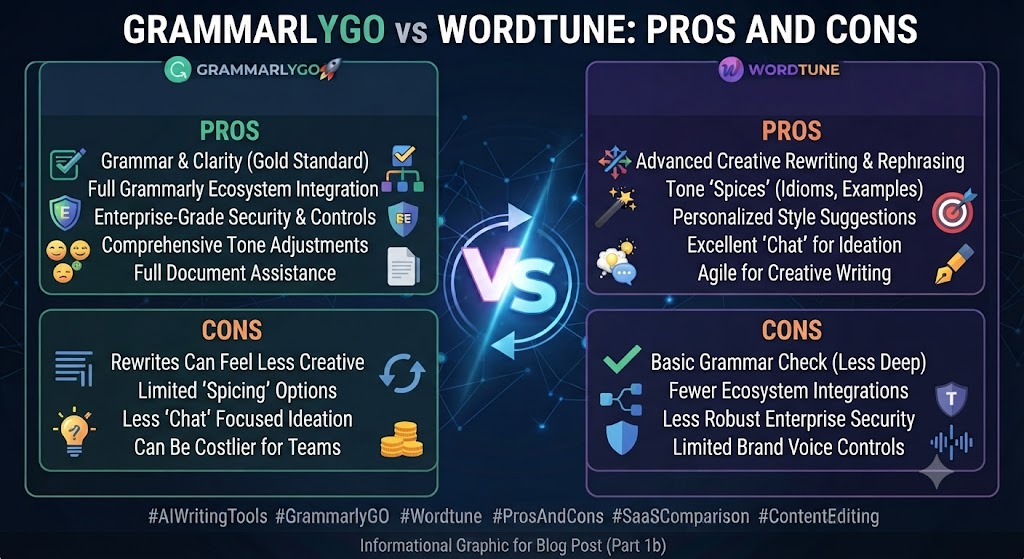 GrammarlyGO vs Wordtune Pros and Cons