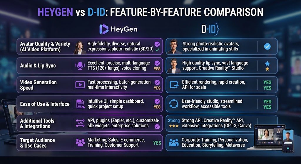 HeyGen vs D ID Feature by Feature Comparison