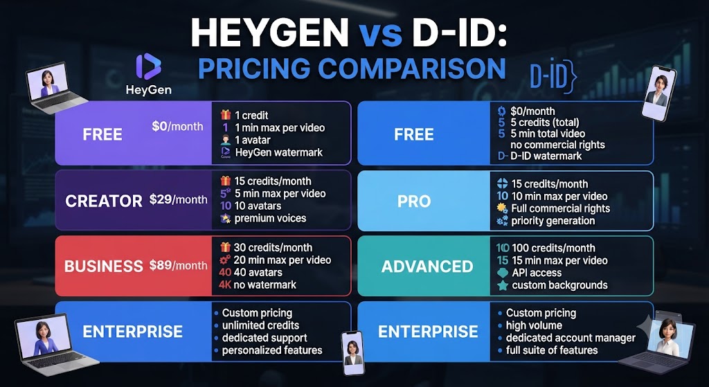 HeyGen vs D ID Pricing Comparison