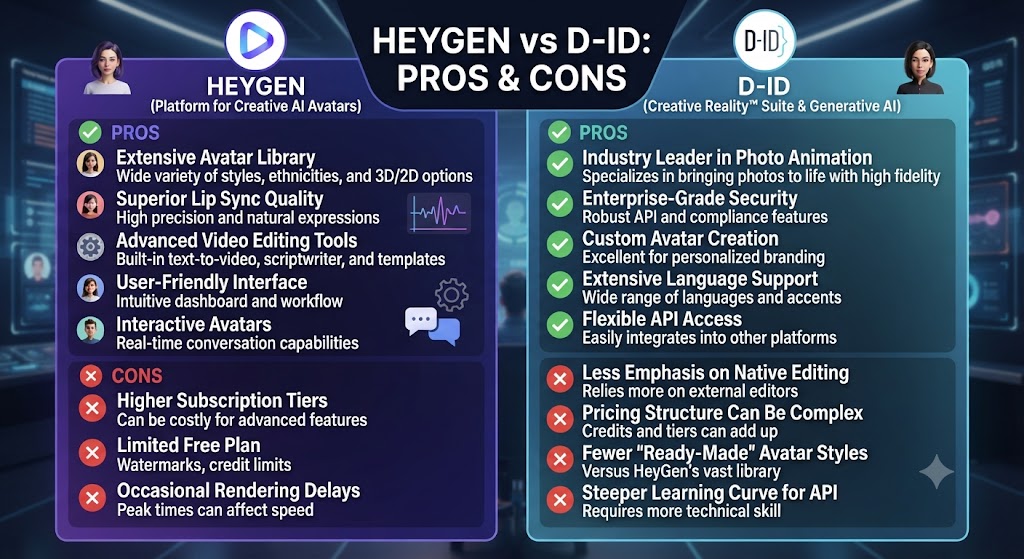 HeyGen vs D ID Pros and Cons