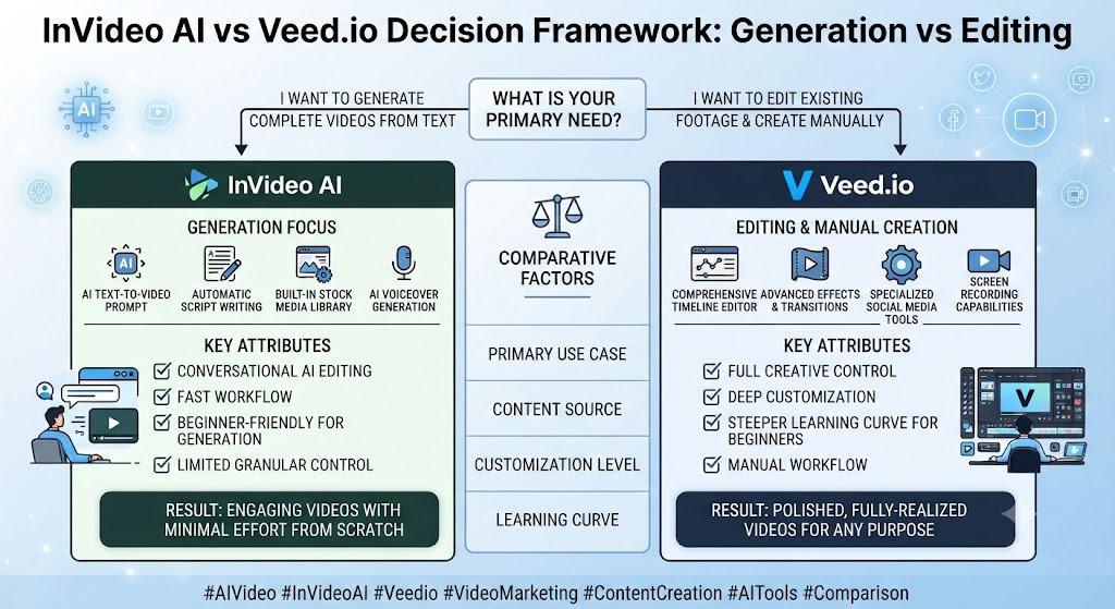 InVideo AI vs Veed.io Decision Framework Generation vs Editing