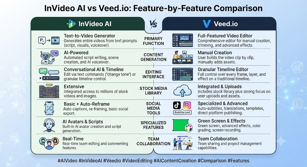 InVideo AI vs Veed.io Feature by Feature Comparison