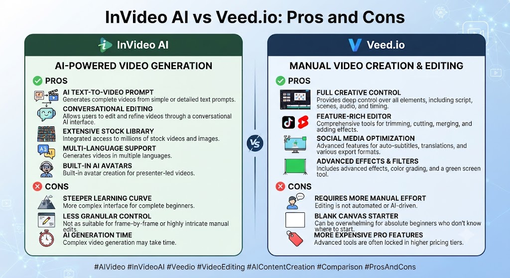 InVideo AI vs Veed.io Pros and Cons