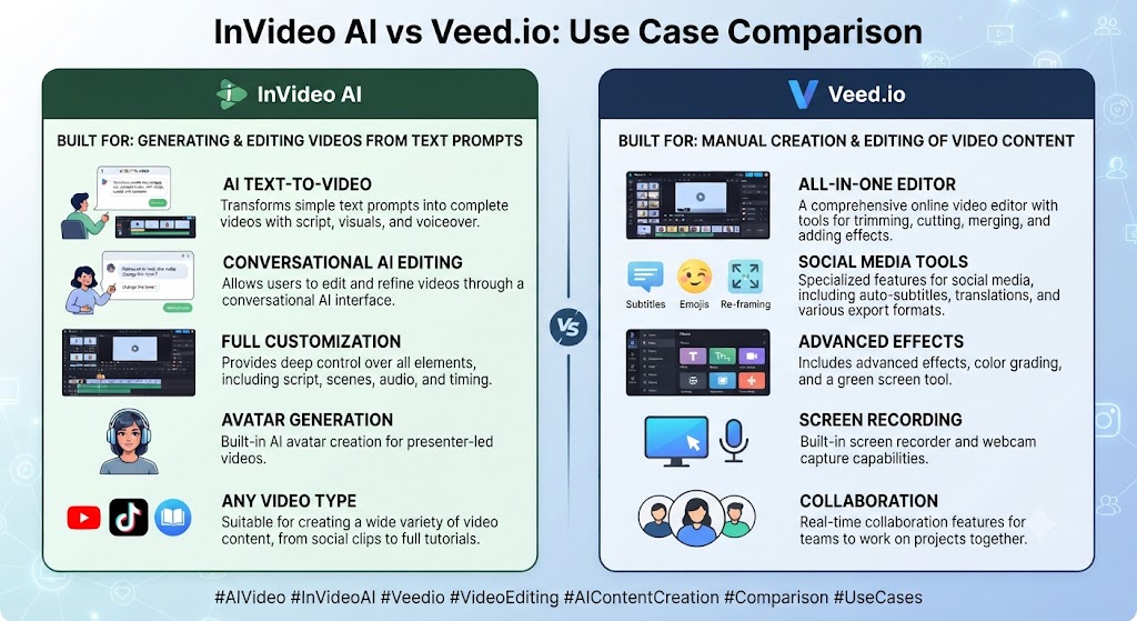 InVideo AI vs Veed.io Use Cases