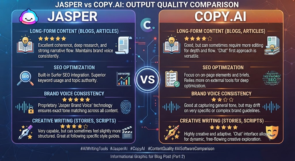 Jasper vs Copy.ai Output Quality Comparison