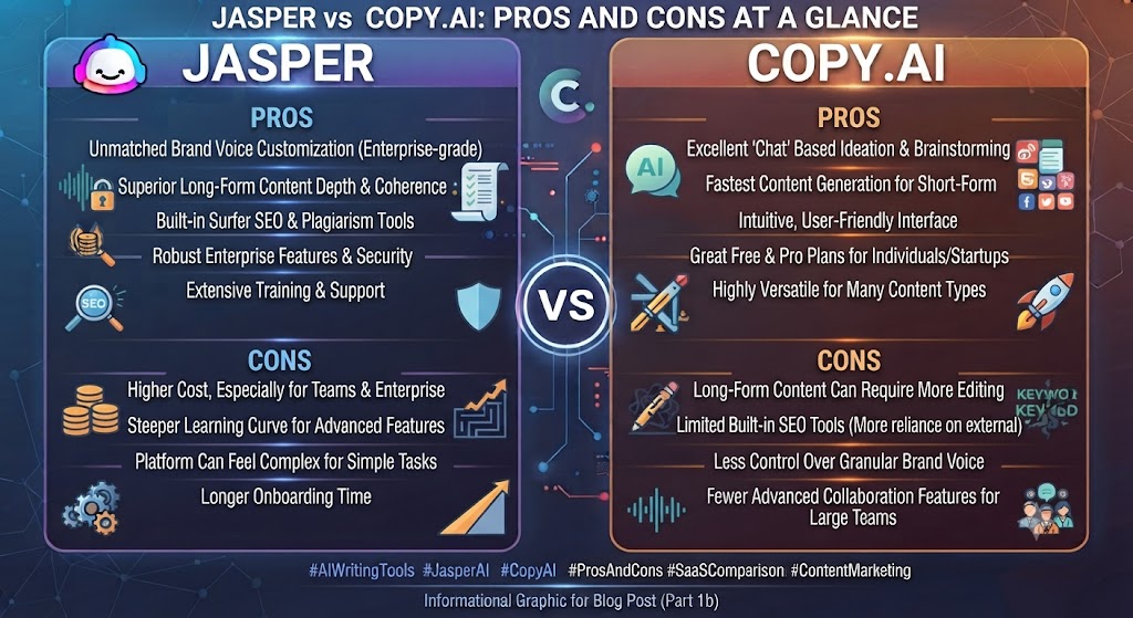 Jasper vs Copy.ai Pros and Cons at a Glance