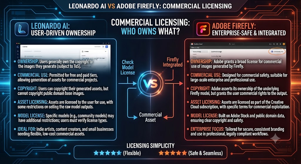 Leonardo AI vs Adobe Firefly Commercial Licensing