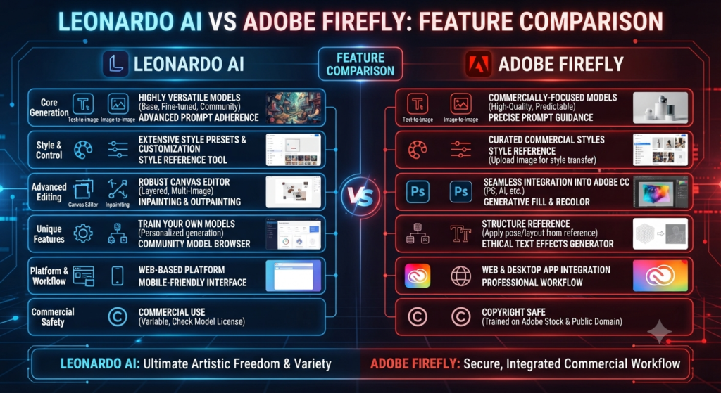 Leonardo AI vs Adobe Firefly Feature Comparison