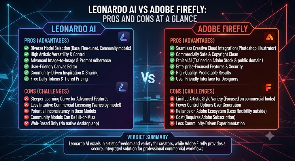 Leonardo AI vs Adobe Firefly Pros and Cons at a Glance