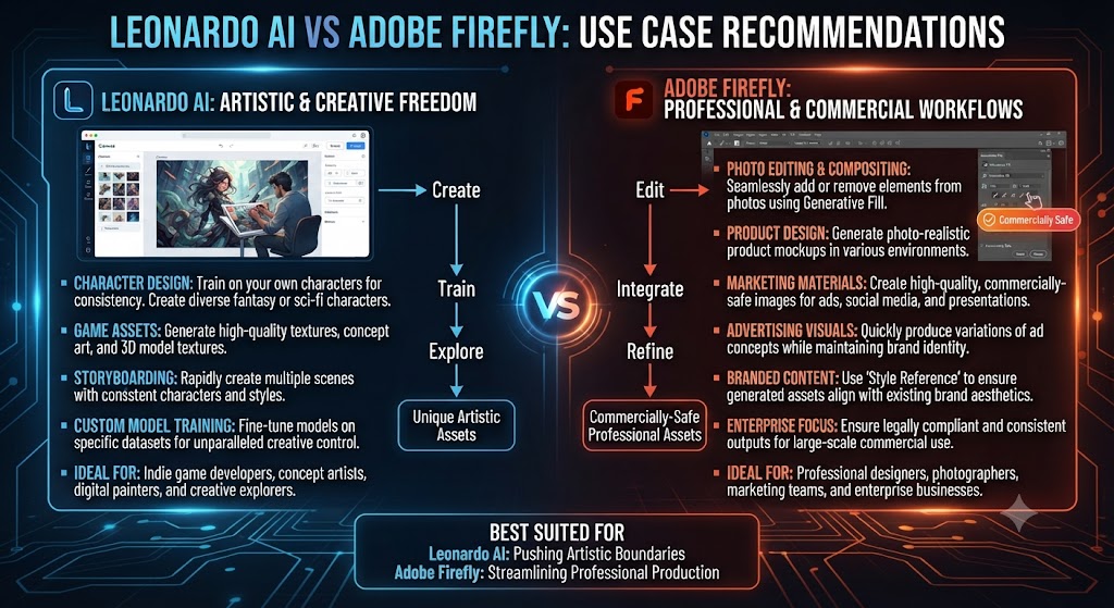 Leonardo AI vs Adobe Firefly Use Case Recommendations