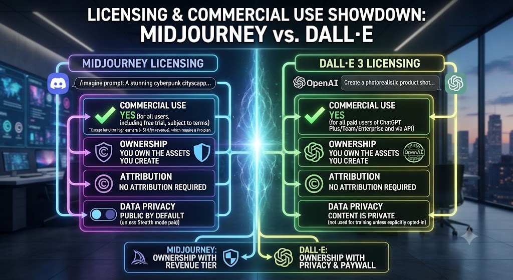 Licensing and Commercial Use Midjourney vs DALL·E