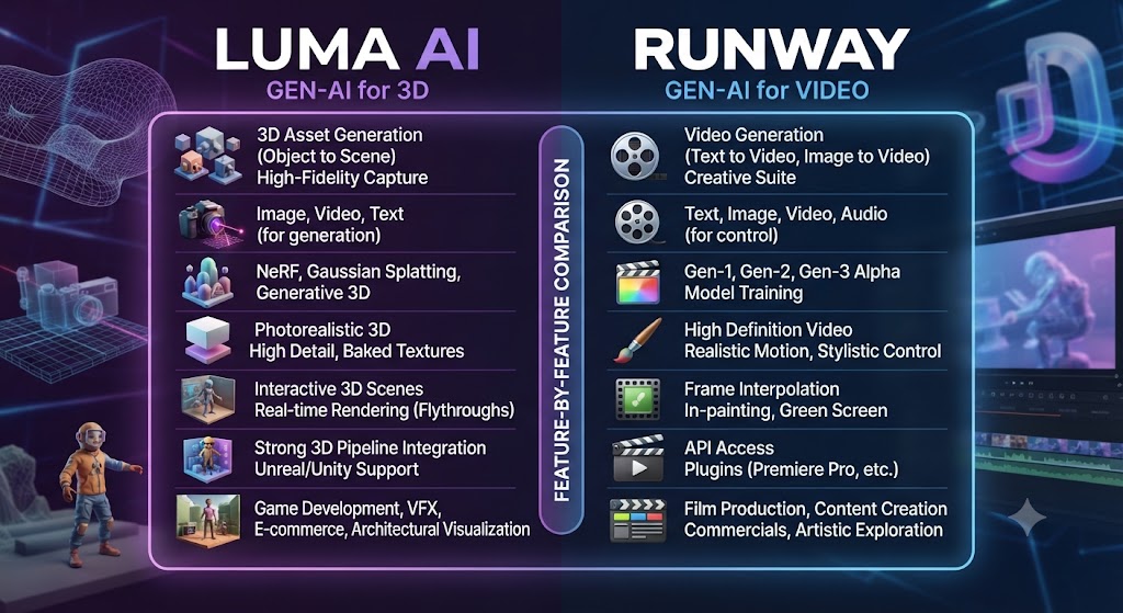 Luma AI vs Runway Feature by Feature Comparison