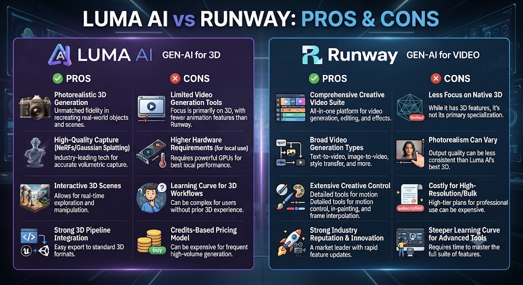 Luma AI vs Runway Pros and Cons