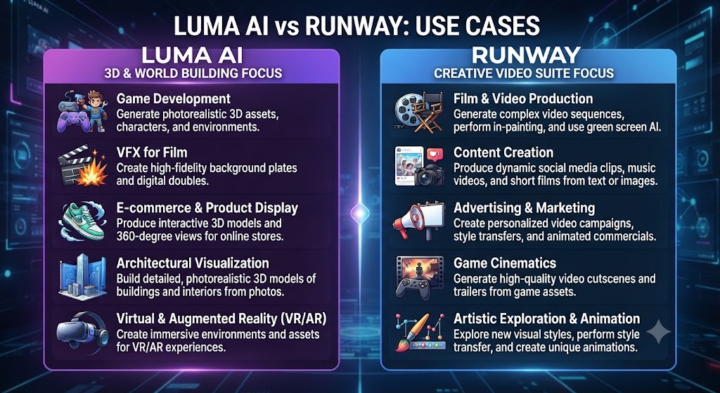 Luma AI vs Runway Use Cases