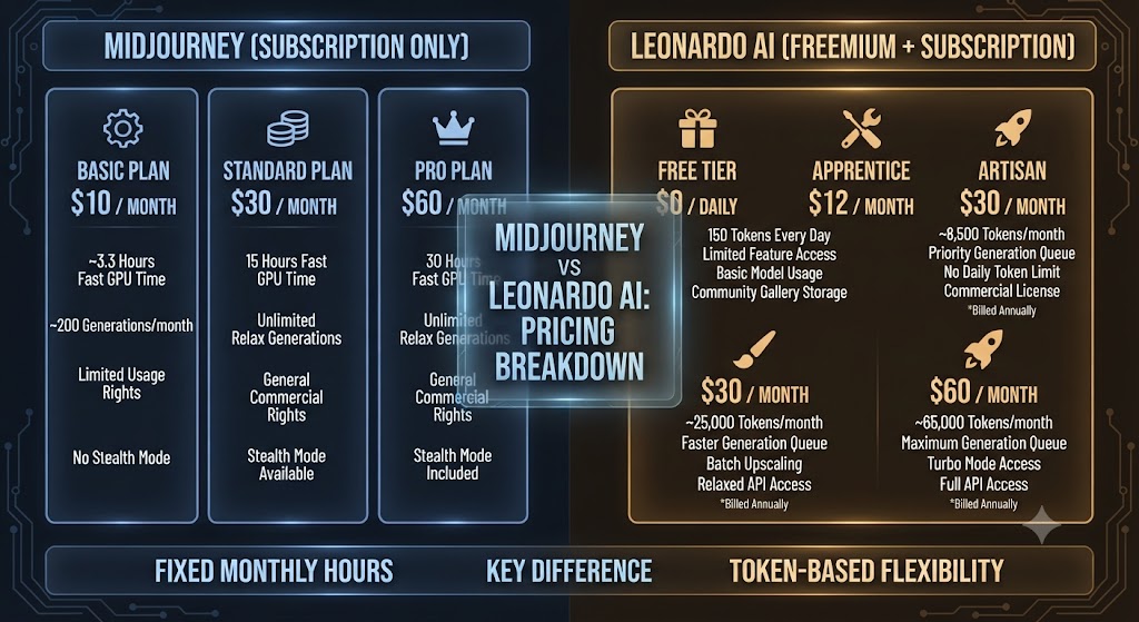 Midjourney vs Leonardo AI Pricing Breakdown