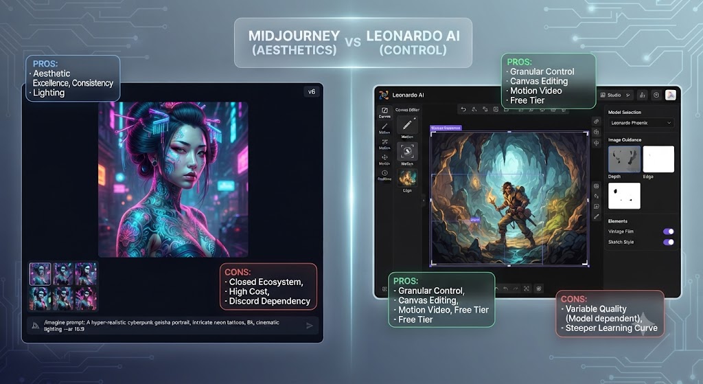Midjourney vs Leonardo AI Pros and Cons