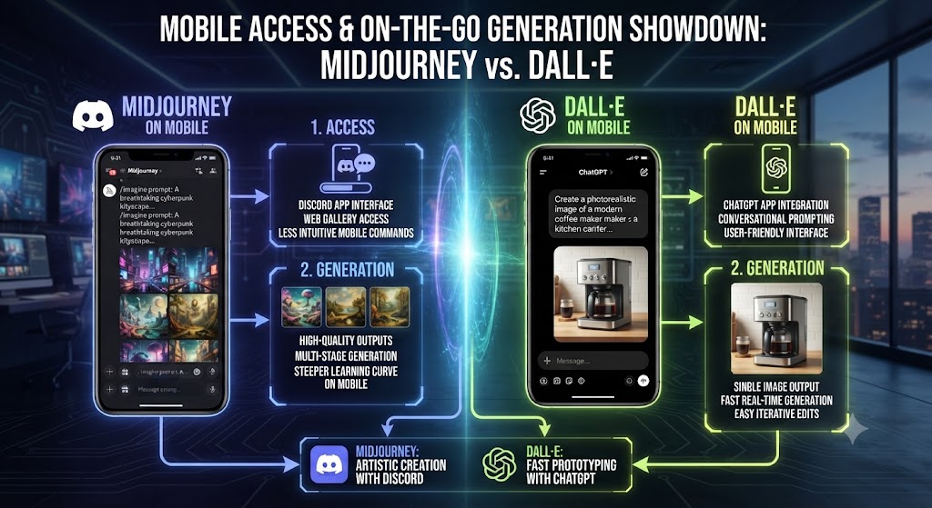 Mobile Access and On the Go Generation Midjourney vs DALL·E