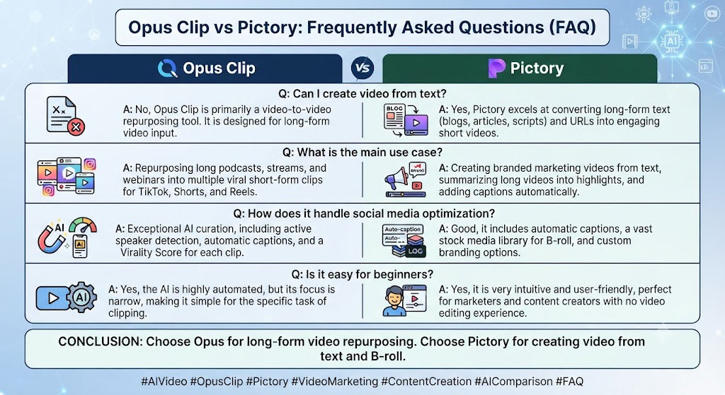 Opus Clip vs Pictory FAQ