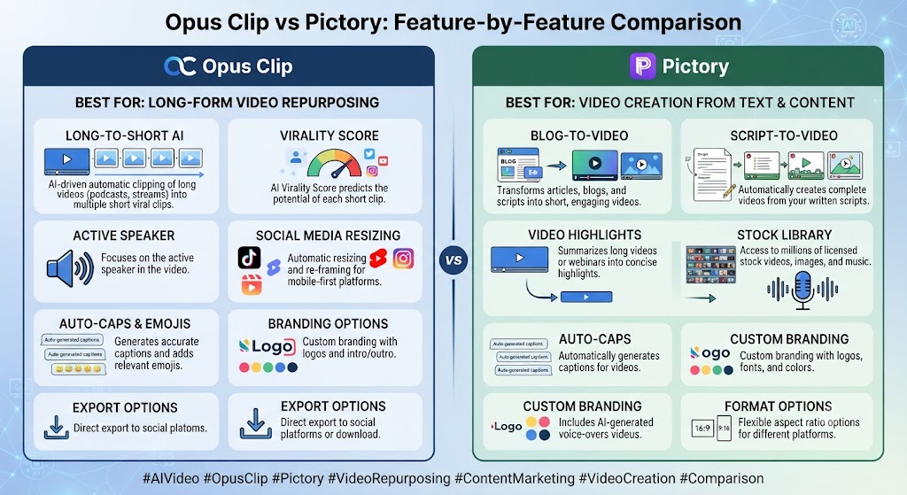 Opus Clip vs Pictory Feature by Feature Comparison