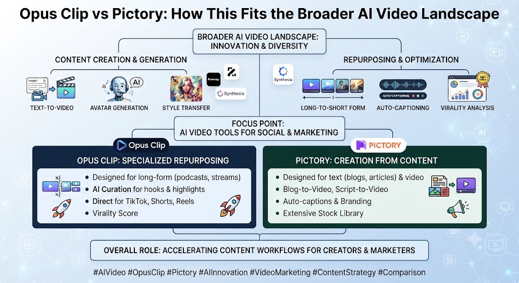Opus Clip vs Pictory How This Fits the Broader AI Video Landscape