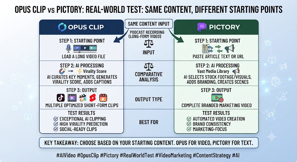 Opus Clip vs Pictory Real World Test Same Content, Different Starting Points