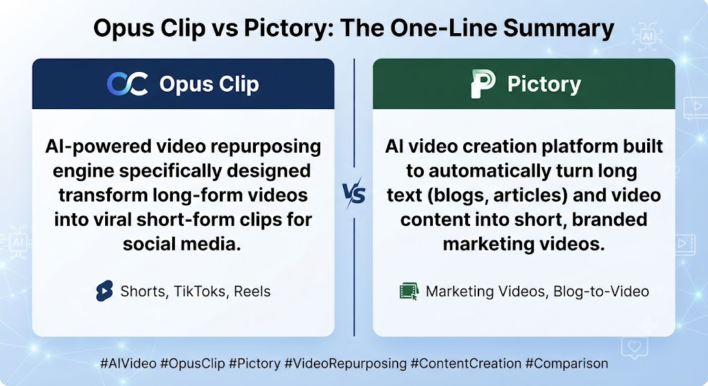 Opus Clip vs Pictory The One Line Summary