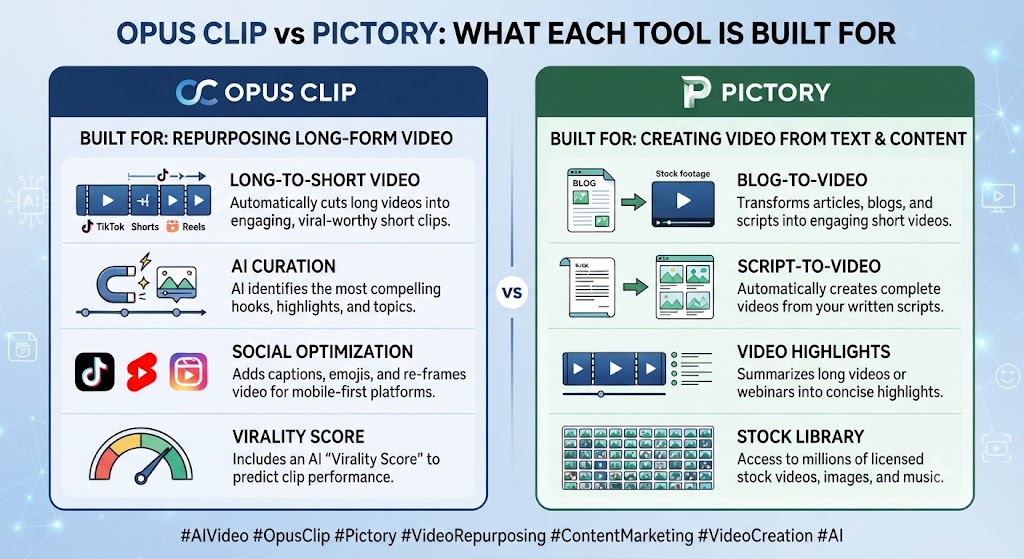 Opus Clip vs Pictory What Each Tool Is Built For