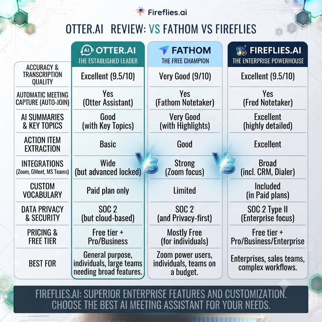 Otter.ai Review vs Fathom vs Fireflies