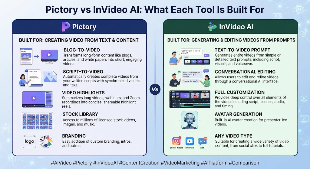 Pictory vs InVideo AI What Each Tool Is Built For